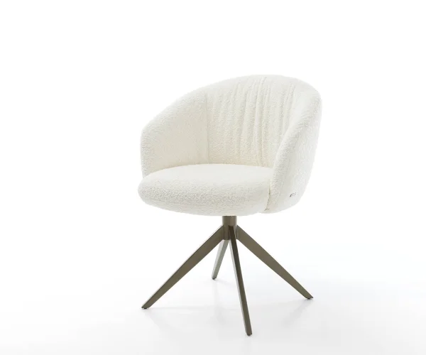 Chaise-pivotante Caja-Flex avec accoudoirs bouclé blanc pied croisé large aspect titane pivotement sur 360° ressorts ensachés