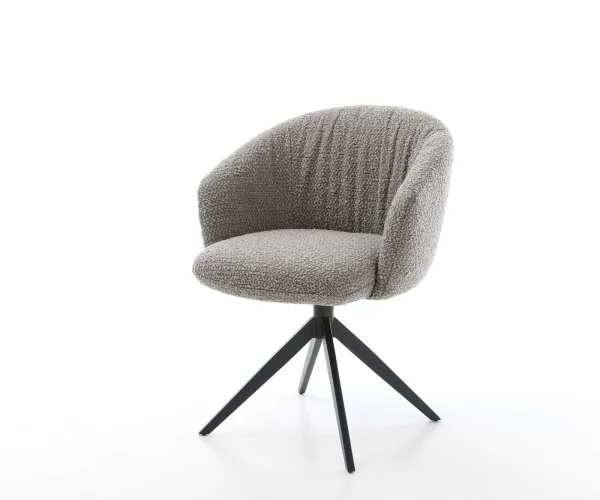 Chaise-pivotante Caja-Flex avec accoudoirs bouclé gris argenté pied croisé large noir pivotement sur 360° fonction bascule ressorts ensachés
