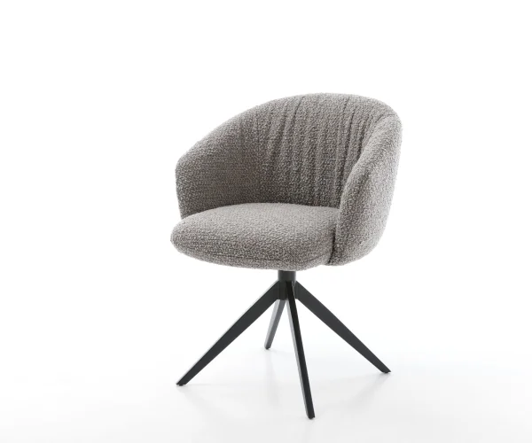 Chaise-pivotante Caja-Flex avec accoudoirs bouclé gris argenté pied croisé large noir pivotement sur 360° ressorts ensachés