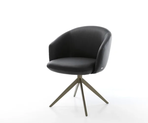 Chaise-pivotante Caja-Flex avec accoudoirs cuir de vache noir pied croisé large aspect titane pivotement sur 360° fonction bascule ressorts ensachés