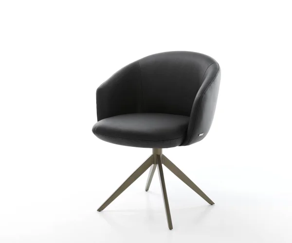 Chaise-pivotante Caja-Flex avec accoudoirs cuir de vache noir pied croisé large aspect titane pivotement sur 360° ressorts ensachés