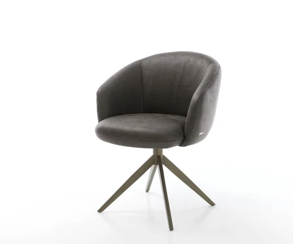 Chaise-pivotante Caja-Flex avec accoudoirs microvelours anthracite vintage pied croisé large aspect titane pivotement sur 360° ressorts ensachés