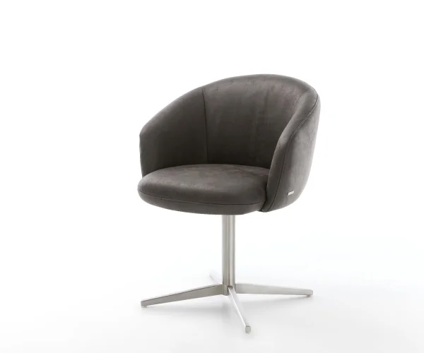 Chaise-pivotante Caja-Flex avec accoudoirs microvelours anthracite vintage pied de chaise 4 branches acier inoxydable brossé pivotement sur 360° ressorts ensachés