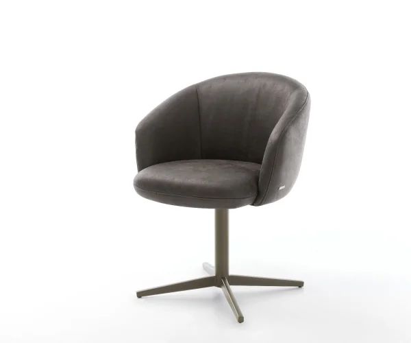Chaise-pivotante Caja-Flex avec accoudoirs microvelours anthracite vintage pied de chaise 4 branches aspect titane pivotement sur 360° ressorts ensachés