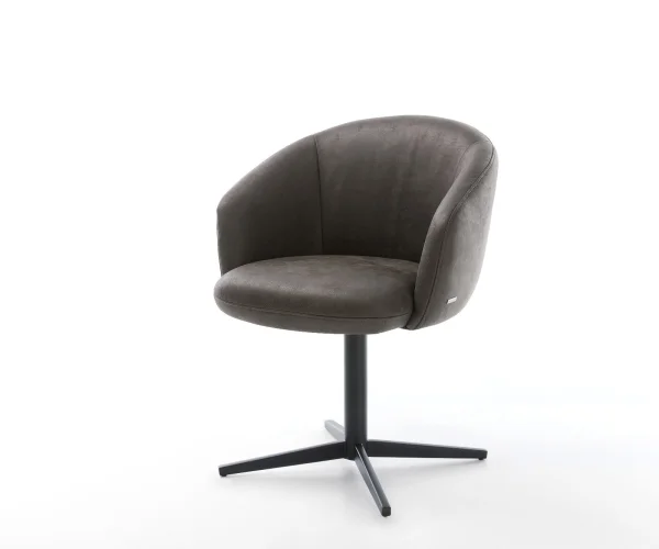 Chaise-pivotante Caja-Flex avec accoudoirs microvelours anthracite vintage pied de chaise 4 branches noir pivotement sur 360° ressorts ensachés