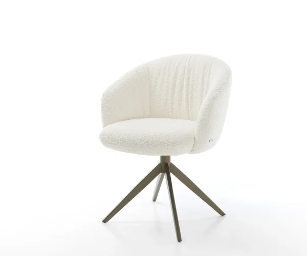 Chaise-pivotante Caja-Flex bouclé blanc pied croisé large aspect titane pivotement sur 360° fonction bascule ressorts ensachés