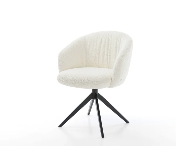 Chaise-pivotante Caja-Flex bouclé blanc pied croisé large noir pivotement sur 360° fonction bascule ressorts ensachés