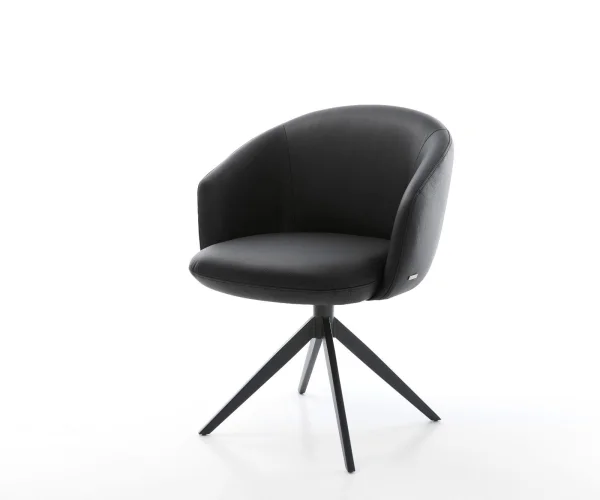 Chaise-pivotante Caja-Flex cuir de vache noir pied croisé large noir pivotement sur 360° fonction bascule ressorts ensachés