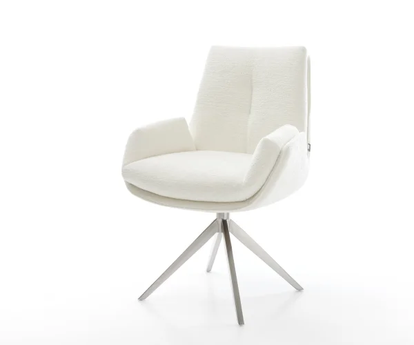 Chaise-pivotante Clea-Flex bouclé doux beige pied croisé large acier inoxydable pivotement sur 360° fonction bascule