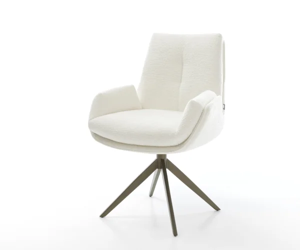 Chaise-pivotante Clea-Flex bouclé doux beige pied croisé large aspect titane pivotement sur 360° fonction bascule