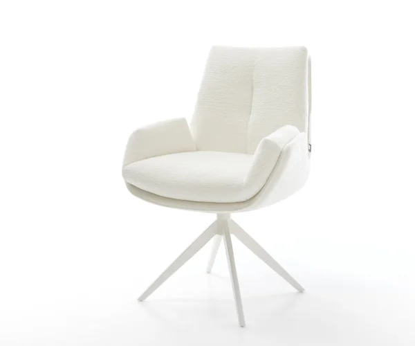 Chaise-pivotante Clea-Flex bouclé doux beige pied croisé large blanc pivotement sur 360° fonction bascule