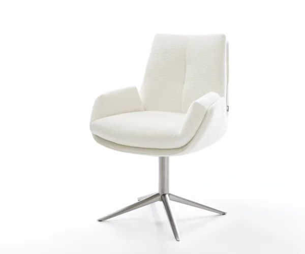 Chaise-pivotante Clea-Flex bouclé doux beige pied de chaise 4 branches acier inoxydable pivotement sur 360° fonction bascule