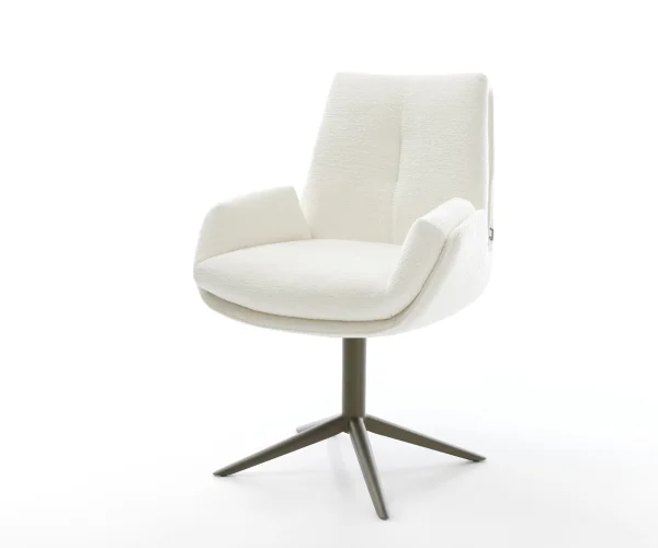 Chaise-pivotante Clea-Flex bouclé doux beige pied de chaise 4 branches aspect titane pivotement sur 360° fonction bascule