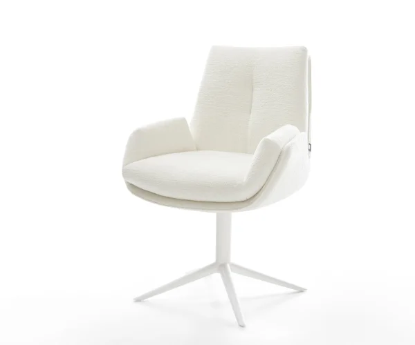 Chaise-pivotante Clea-Flex bouclé doux beige pied de chaise 4 branches blanc pivotement sur 360° fonction bascule