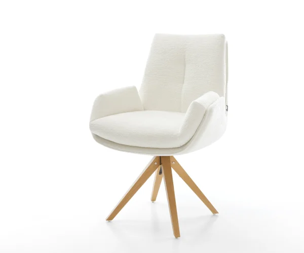 Chaise-pivotante Clea-Flex bouclé doux beige pied en bois angulaire naturel pivotement sur 180°