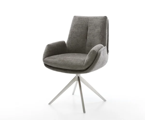 Chaise-pivotante Clea-Flex bouclé doux couleur boue pied croisé large acier inoxydable pivotement sur 360° fonction bascule