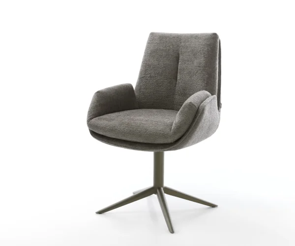 Chaise-pivotante Clea-Flex bouclé doux couleur boue pied de chaise 4 branches aspect titane pivotement sur 360° fonction bascule