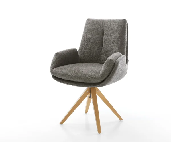 Chaise-pivotante Clea-Flex bouclé doux couleur boue pied en bois angulaire naturel pivotement sur 180°