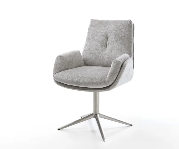 Chaise-pivotante Clea-Flex chenille gris argenté pied de chaise 4 branches acier inoxydable brossé pivotement sur 360° fonction bascule