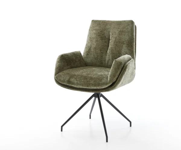 Chaise-pivotante Clea-Flex chenille olive pied croisé conique noir pivotement sur 180°