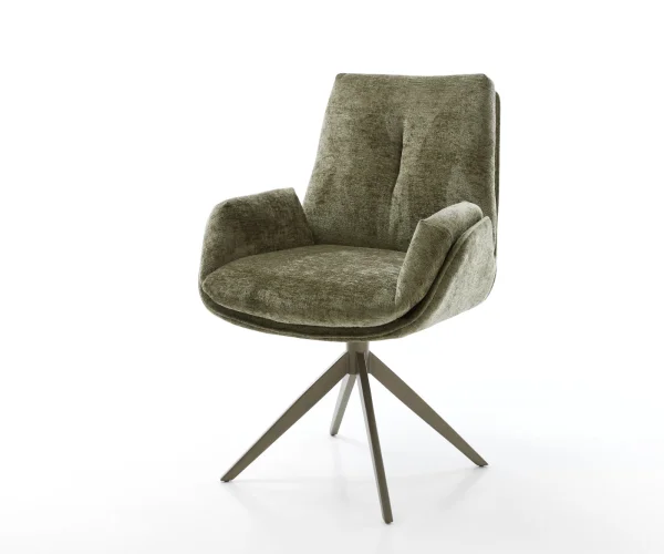 Chaise-pivotante Clea-Flex chenille olive pied croisé large aspect titane pivotement sur 360°