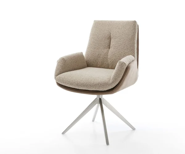 Chaise-pivotante Clea-Flex microvelours boue pied croisé large acier inoxydable brossé pivotement sur 360° fonction bascule