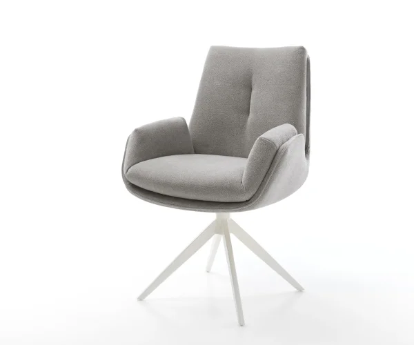 Chaise-pivotante Clea-Flex tissu structuré doux gris pied croisé large blanc pivotement sur 360° fonction bascule