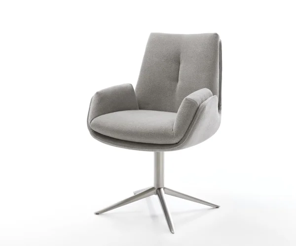Chaise-pivotante Clea-Flex tissu structuré doux gris pied de chaise 4 branches acier inoxydable pivotement sur 360° fonction bascule