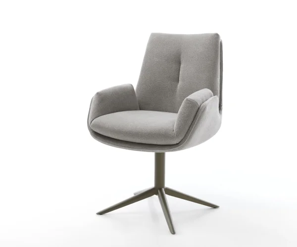 Chaise-pivotante Clea-Flex tissu structuré doux gris pied de chaise 4 branches aspect titane pivotement sur 360° fonction bascule