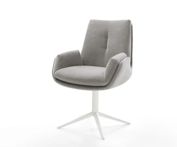 Chaise-pivotante Clea-Flex tissu structuré doux gris pied de chaise 4 branches blanc pivotement sur 360° fonction bascule