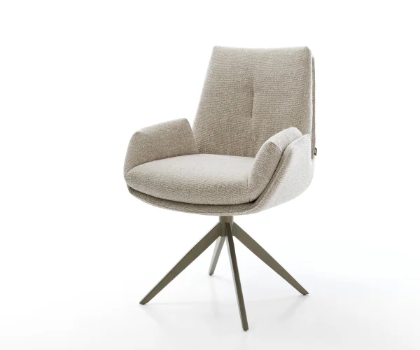 Chaise-pivotante Clea-Flex tissu tissé doux beige pied croisé large aspect titane pivotement sur 360° fonction bascule