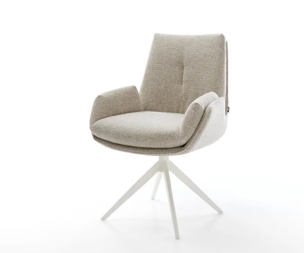 Chaise-pivotante Clea-Flex tissu tissé doux beige pied croisé large blanc pivotement sur 360° fonction bascule