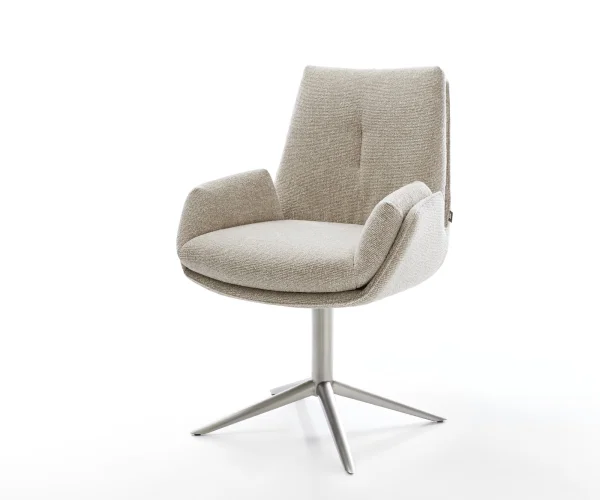 Chaise-pivotante Clea-Flex tissu tissé doux beige pied de chaise 4 branches acier inoxydable pivotement sur 360° fonction bascule