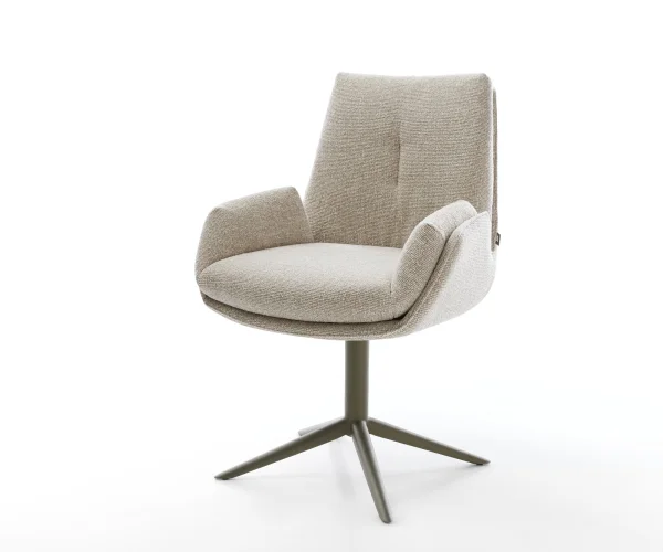Chaise-pivotante Clea-Flex tissu tissé doux beige pied de chaise 4 branches aspect titane pivotement sur 360° fonction bascule