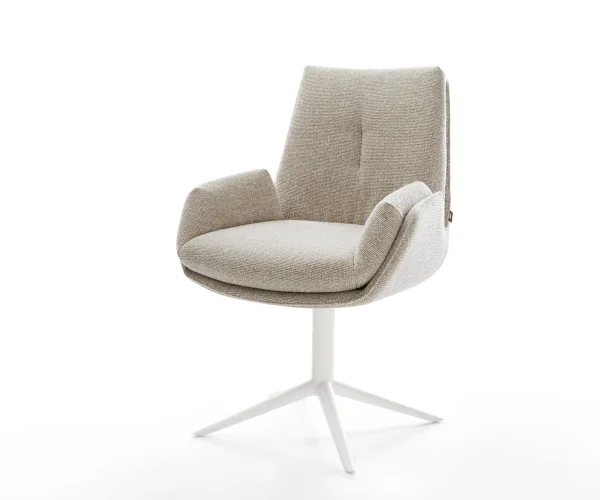 Chaise-pivotante Clea-Flex tissu tissé doux beige pied de chaise 4 branches blanc pivotement sur 360° fonction bascule