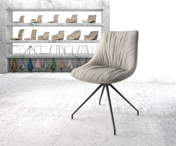 Chaise-pivotante Elda-Flex rayures gris clair cadre croisé conique noir pivote sur 180°