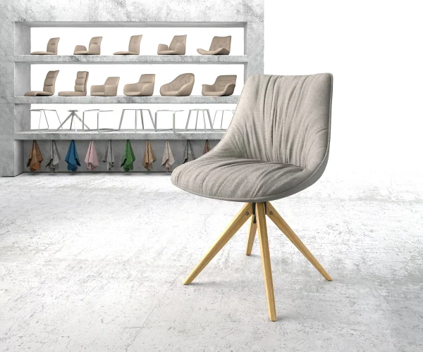 Chaise-pivotante Elda-Flex rayures gris clair pied en bois angulaire naturel pivotement sur 180°