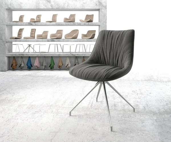 Chaise-pivotante Elda-Flex tissu texturé anthracite pied croisé conique acier inoxydable brossé pivotement sur 180°