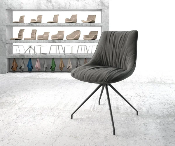 Chaise-pivotante Elda-Flex tissu texturé anthracite pied croisé conique noir pivotement sur 180°