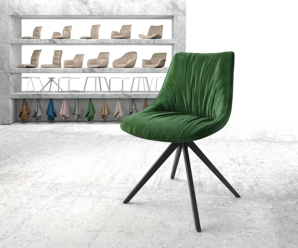 Chaise-pivotante Elda-Flex velours vert cadre croisé angulaire noir pivote sur 180°