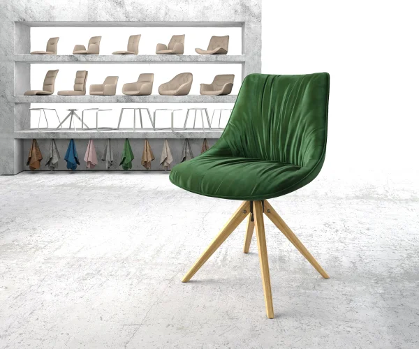 Chaise-pivotante Elda-Flex velours vert cadre en bois angulaire pivote sur 180°