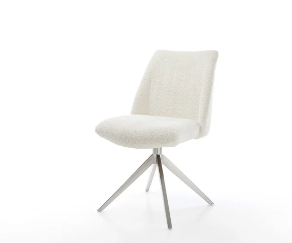 Chaise-pivotante Elso-Flex bouclé blanc pied croisé large acier inoxydable brossé pivotement sur 360° fonction bascule ressorts ensachés