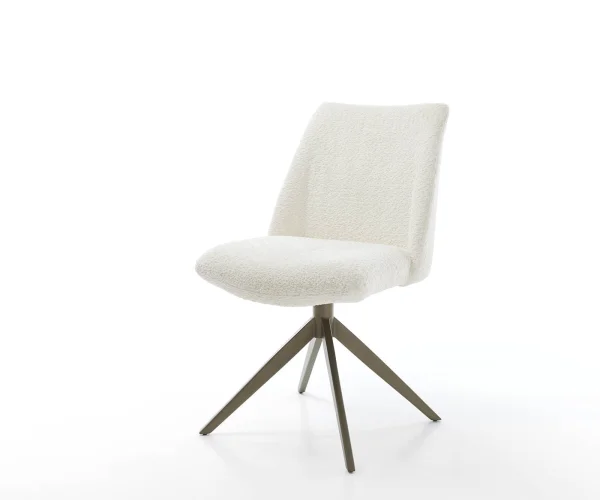 Chaise-pivotante Elso-Flex bouclé blanc pied croisé large aspect titane pivotement sur 360° ressorts ensachés