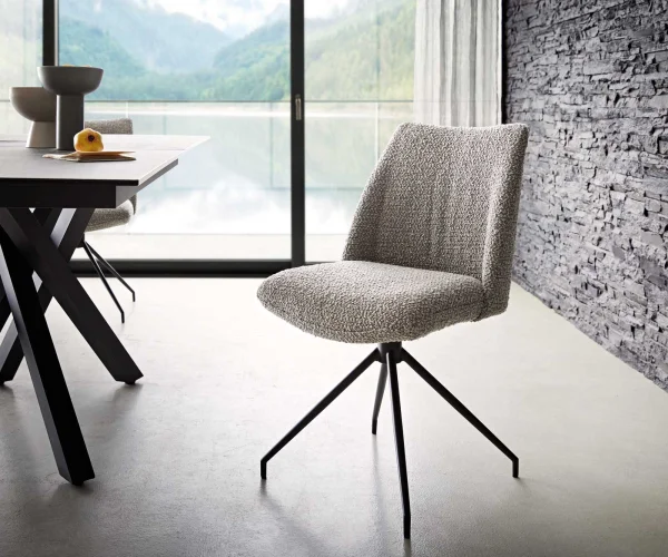 Chaise-pivotante Elso-Flex bouclé gris argenté pied croisé conique noir pivotement sur 180° ressorts ensachés