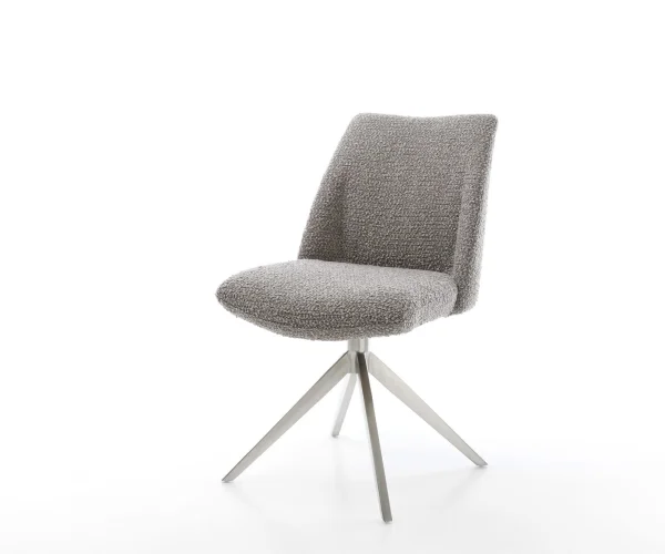 Chaise-pivotante Elso-Flex bouclé gris argenté pied croisé large acier inoxydable brossé pivotement sur 360° fonction bascule ressorts ensachés
