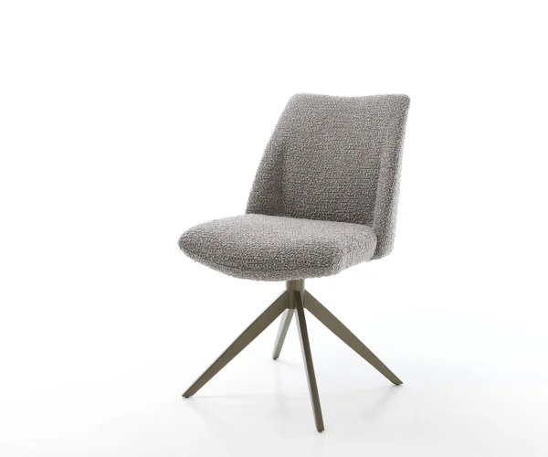 Chaise-pivotante Elso-Flex bouclé gris argenté pied croisé large aspect titane pivotement sur 360° ressorts ensachés