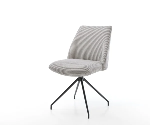 Chaise-pivotante Elso-Flex côtelé gris argenté pied croisé conique noir pivotement sur 180° ressorts ensachés