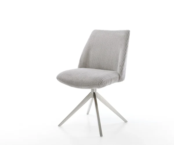 Chaise-pivotante Elso-Flex côtelé gris argenté pied croisé large acier inoxydable brossé pivotement sur 360° ressorts ensachés
