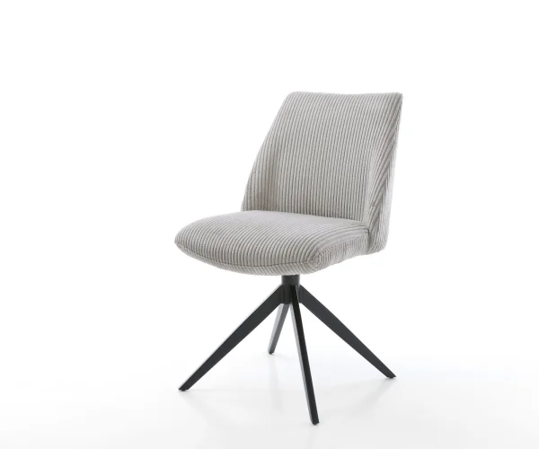 Chaise-pivotante Elso-Flex côtelé gris argenté pied croisé large noir pivotement sur 360° fonction bascule ressorts ensachés