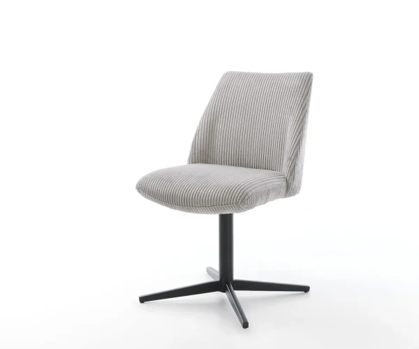 Chaise-pivotante Elso-Flex côtelé gris argenté pied de chaise 4 branches noir pivotement sur 360° ressorts ensachés